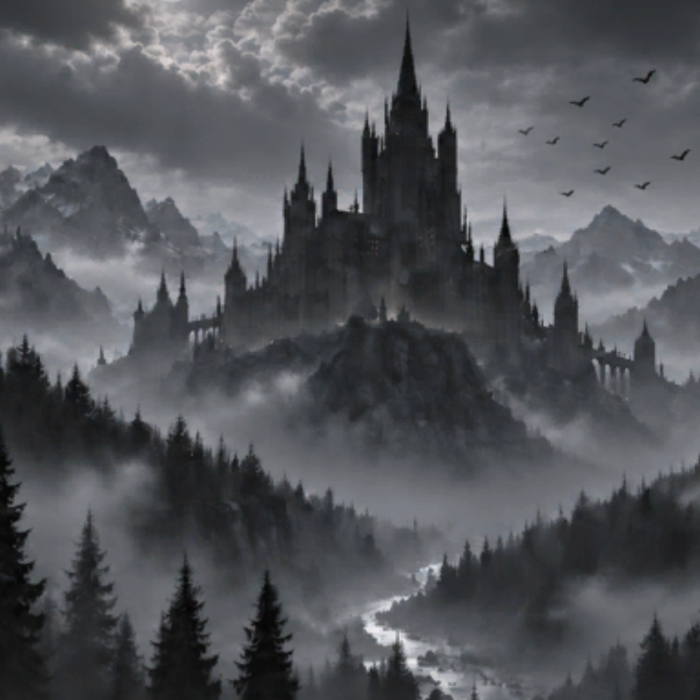 Dark Gothic Castle Moonlight Fog Emo Background