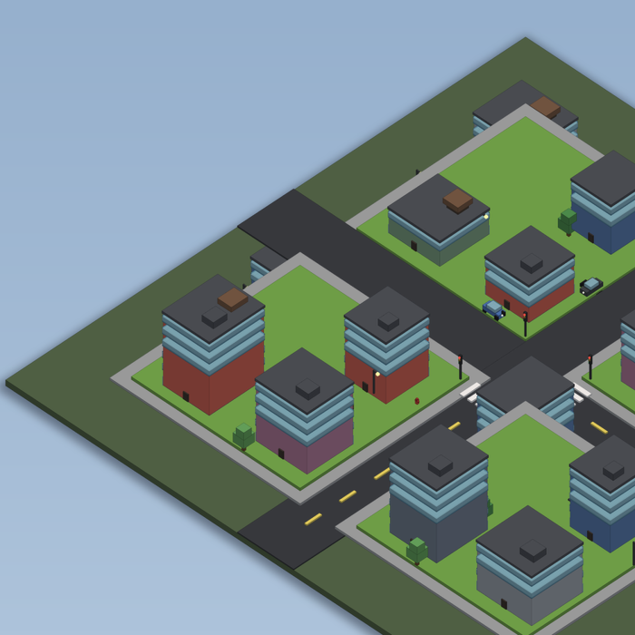 Low Poly City Map Town Street Buildings Kit preview 3