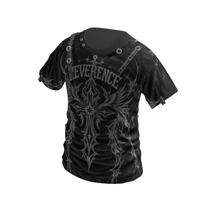 Y2K Winged Cross Graphic T-Shirt (Black)