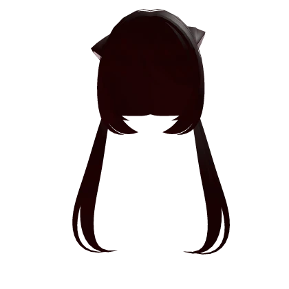 low straight pigtails w cat ears in dark red Roblox item thumbnail