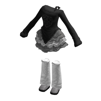 🍀Off Shoulder & Ruffle Skirt Outfit (Black)