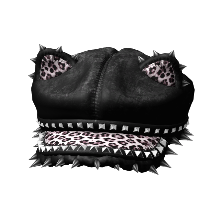 black & pink fur leopard hat w emo studs & spikes Roblox item