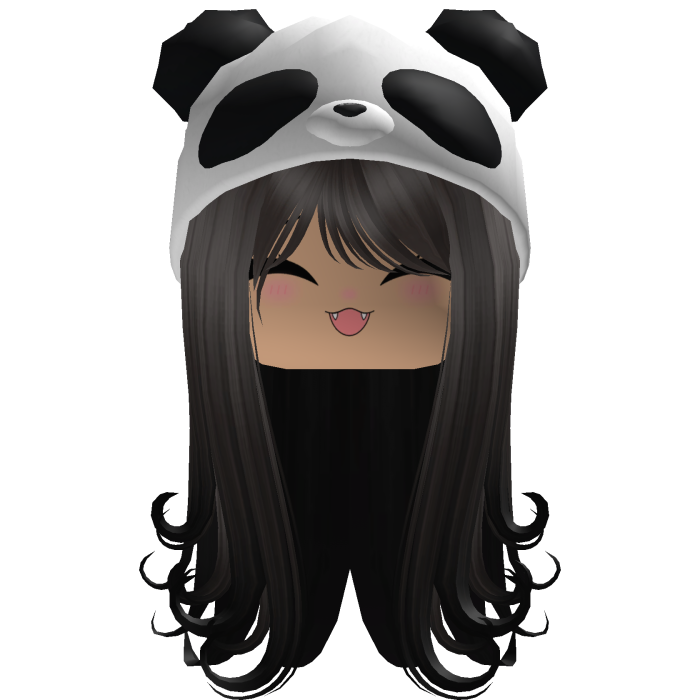 Long Dark Brown Hair With Curls W/ Panda Hat
