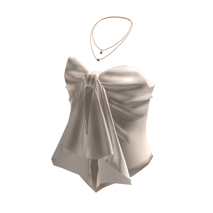 Coquette Satin Bow Tube Top w/ Necklace (Beige)