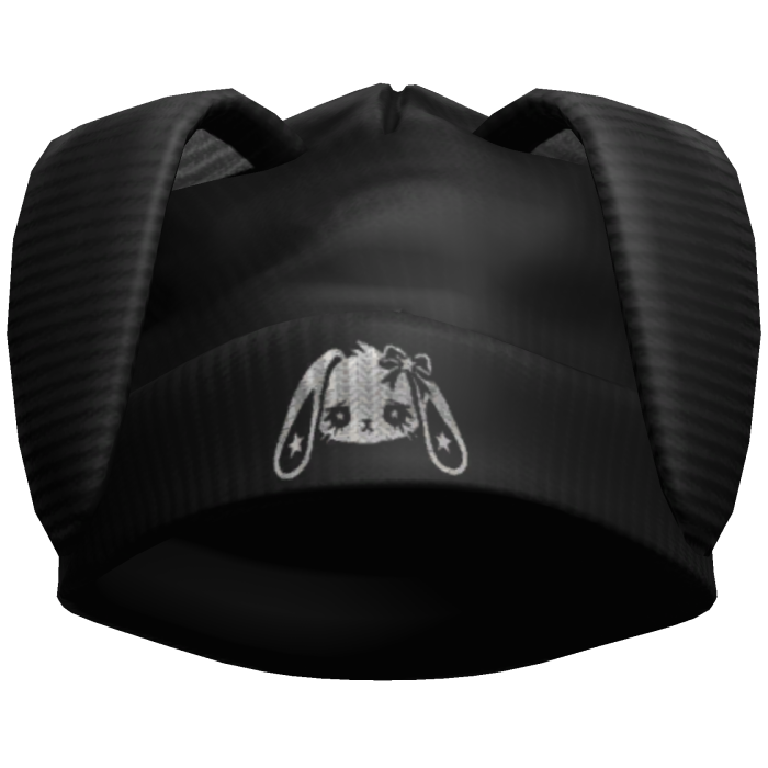Black Oversized Distressed Bunny Beanie