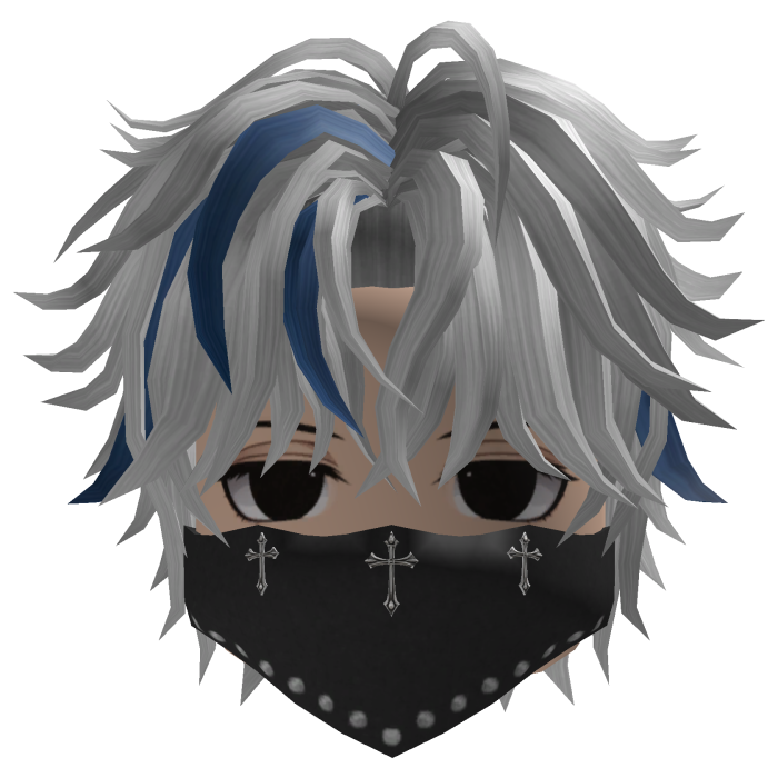 Layered Anime Hair w/ Bandana (Silver/Blue)