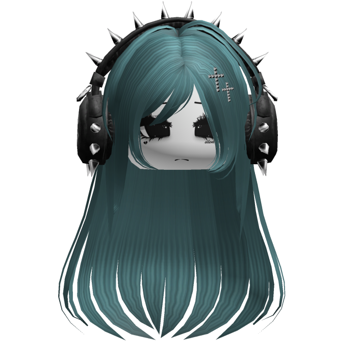 Punk Straight Hair W/ Headphones Teal V2
