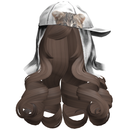 🐈 Long Curly Dark Brown Hair with White Kitty Cap Roblox item