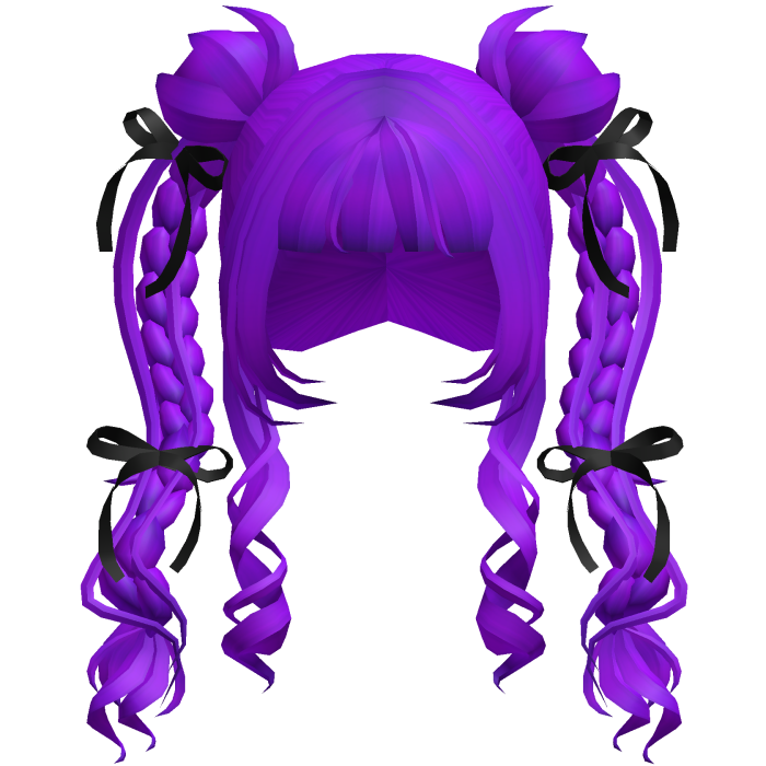 Purple Girl Hair Pigtails with Ribbons