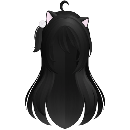 ♡ cute anime cat hair + side pigtail in black Roblox item