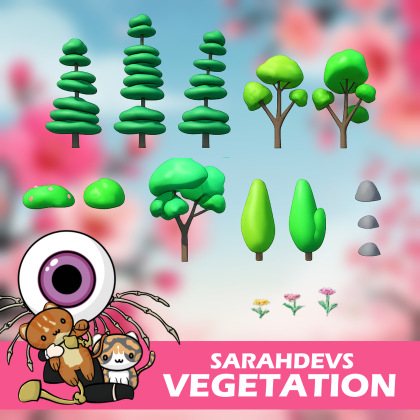 Low Poly Trees Bushes Rocks and Flowers