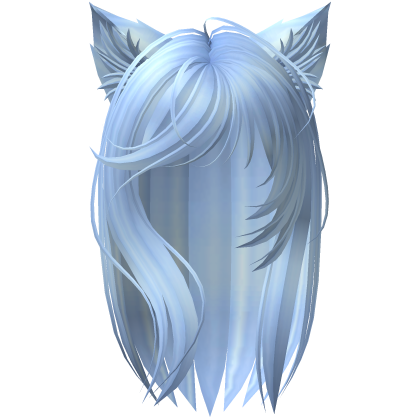 Messy Side Swept Bangs Cat Ears Hair in Blue Roblox item