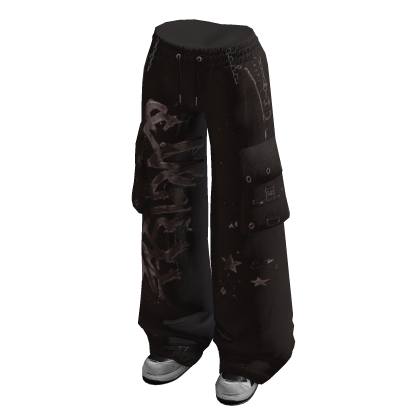 Baggy Pants with Graphic Print (Dark Brown)
