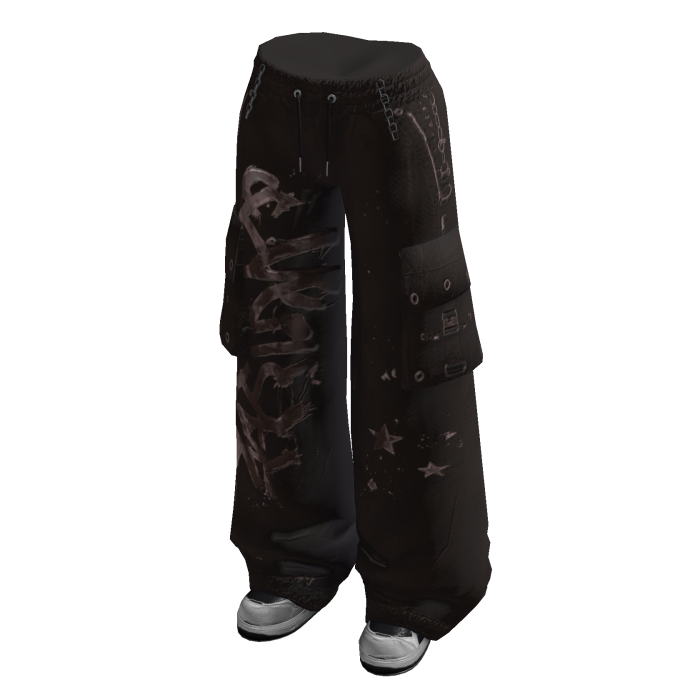 Baggy Pants with Graphic Print (Dark Brown)