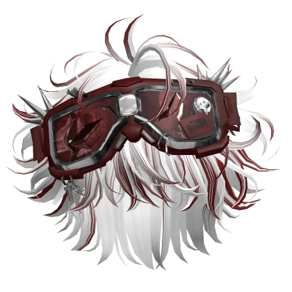 White & Red Messy Anime Hair w/ Punk Goggles | Roblox Item - Rolimon's
