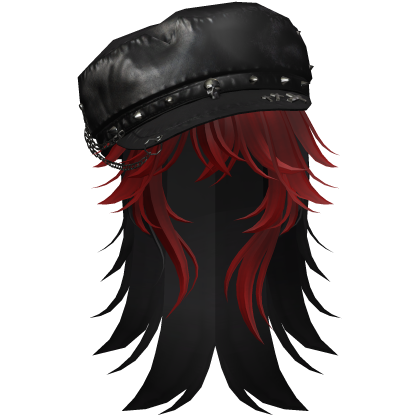 Y2K Wispy Wolfcut Emo Barret Hat in Red&Black Hair Roblox item