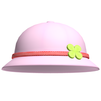 ♡ ꒰ light pink clover bucket hat w/ red band ꒱ ♡ Roblox item