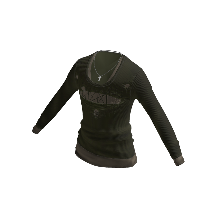 Ripped Ribbed Top w/ Necklace (Green)