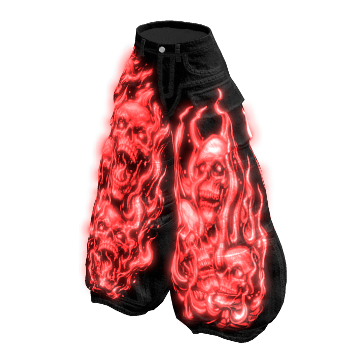 Glowing Red Skull Flame Emissive Baggy Pants