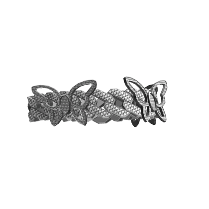 SG| Sadity Silver Butterfly Cuban Bracelet (L)