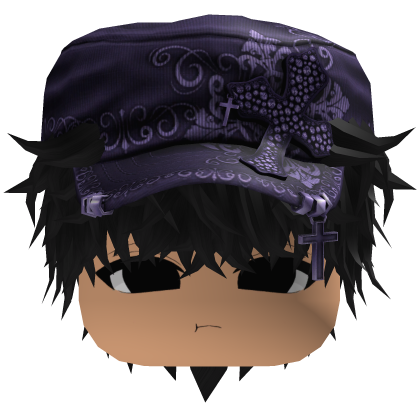 Black Messy Anime Hair w/ Purple Cadet Cap