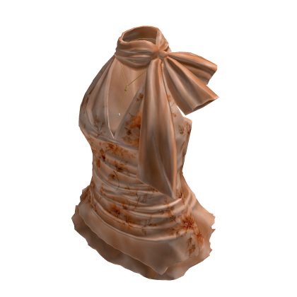 Satin Bow Halter Ruffle Top (Orange)