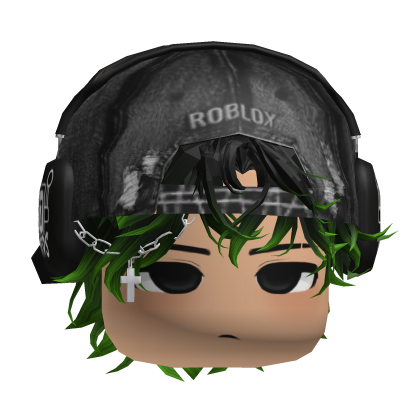 y2k messy hair w/ cap emo (green) Roblox item