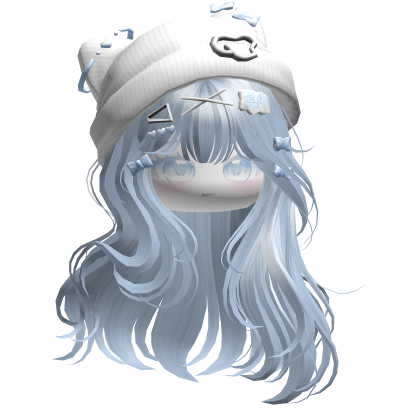 Cute Anime Girl Hair w/Cat Beanie (Sky Blue) Roblox item