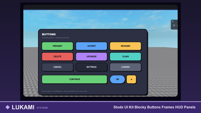 Studs UI Kit Blocky Buttons Frames HUD Panels preview 2