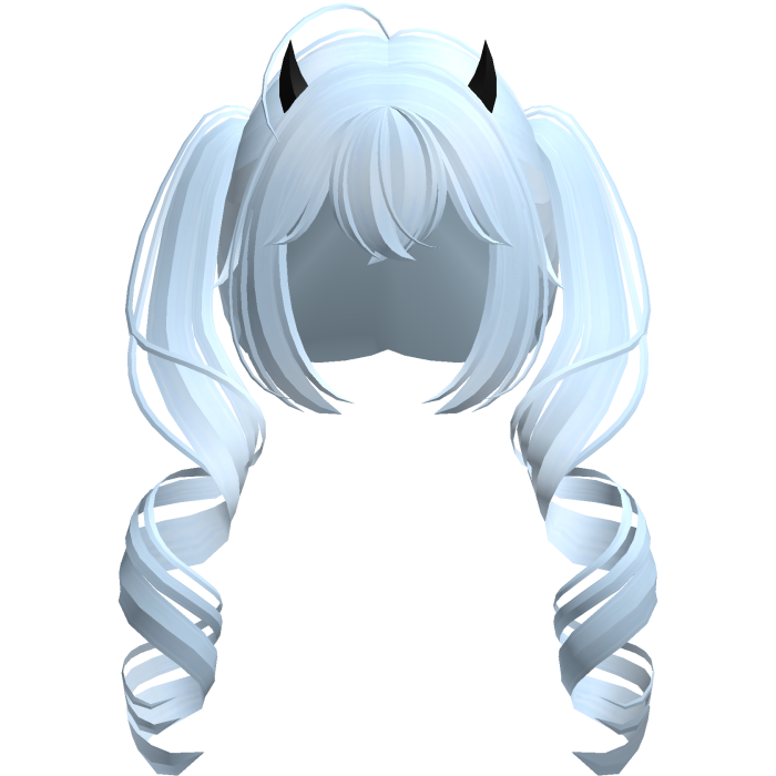 cute anime devil curly light blue pigtails