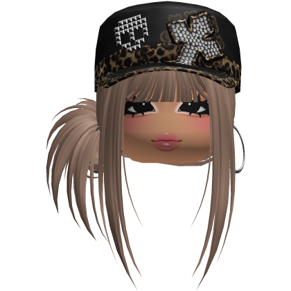Gyaru Side Bun Hair w/ Cheetah Cap & Earrings