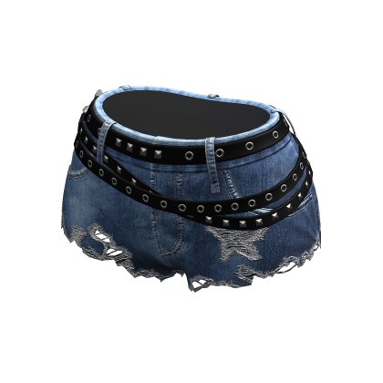 Y2K Ripped Denim Shorts Punk Goth Blue w/ Crosses