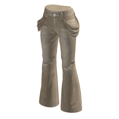 Flared Jeans with Hip Chains (Beige)
