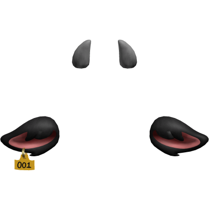 Furry Cow Ears With Ear Tag & Horns | Black Roblox item