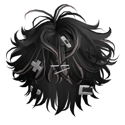 Black & Ash Messy Emo Hair w/ Bandages & Clips Roblox item