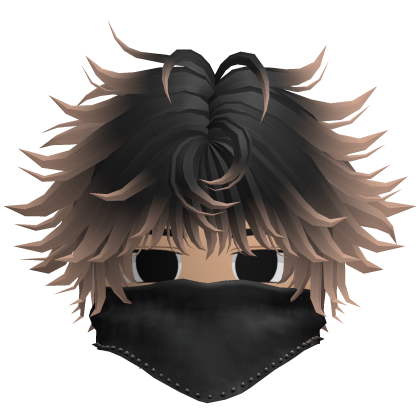 Fluffy Emo Boy Hair w Black Mask (Black/Blonde)