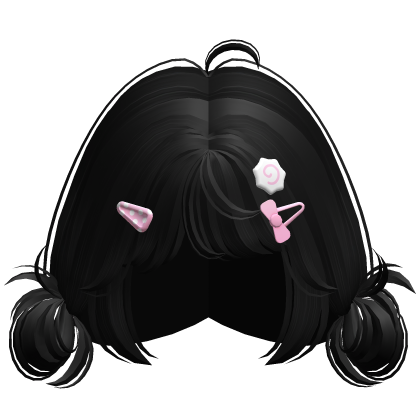 ♡ Cute Loose Low Mini Buns w Hairclips (Black) Roblox item