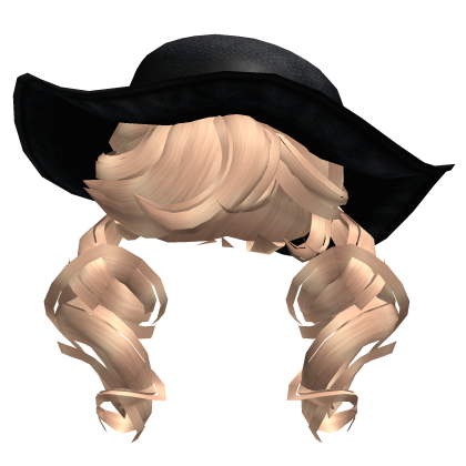 Curly Blonde Twintails w/ Black Sunhat Roblox item