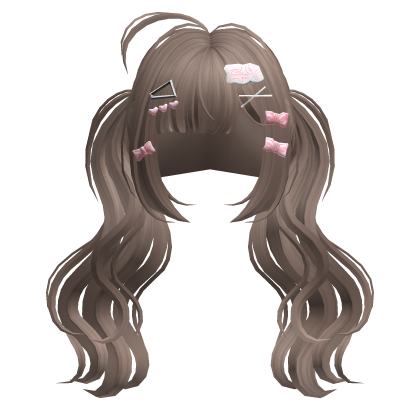 Light Brown Cute Wavy Pigtails w/ Bow Clips Roblox item
