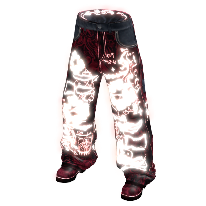 Glow Red White Emissive Denim Tear Baggy Pants