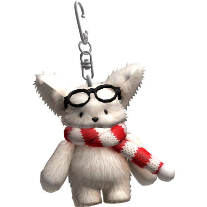 Fluffy Study Pupper Keychain W Red Scarf & Glasses