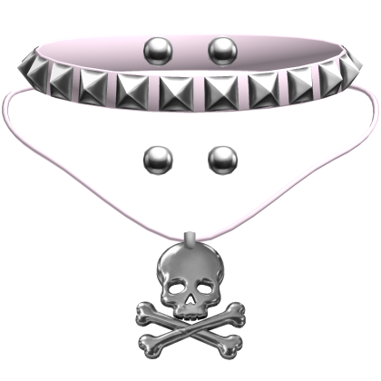 alt emo studded choker w skull necklace in pink Roblox item