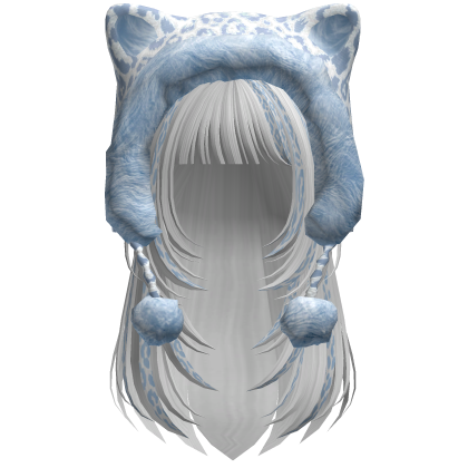 White & Blue Leopard Print Hair w/ Kitty Hood