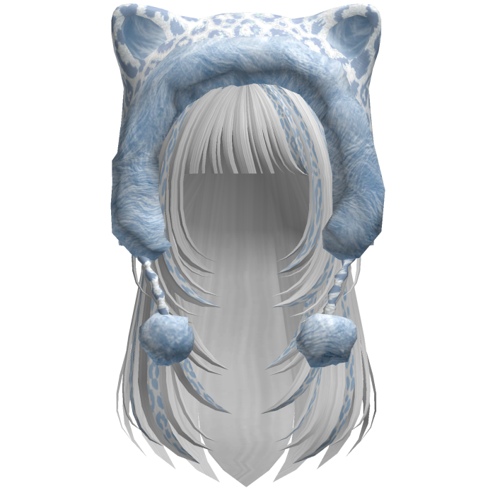 White & Blue Leopard Print Hair w/ Kitty Hood