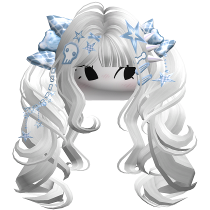 ♡ Scene Fluffy Gyaru Pigtails (White & Blue)