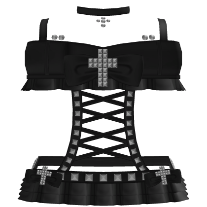 ♡⋮ emo studded cross top & skirt set in black