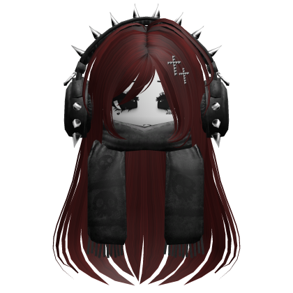 Straight Hair&Emo Headphones&Scarf Dark Red V2