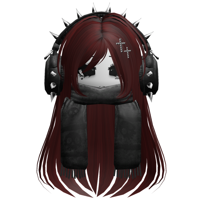 Straight Hair&Emo Headphones&Scarf Dark Red V2