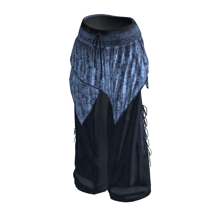 Fairy Grunge Baggy Pants w/ Fringe Skirt (Blue)