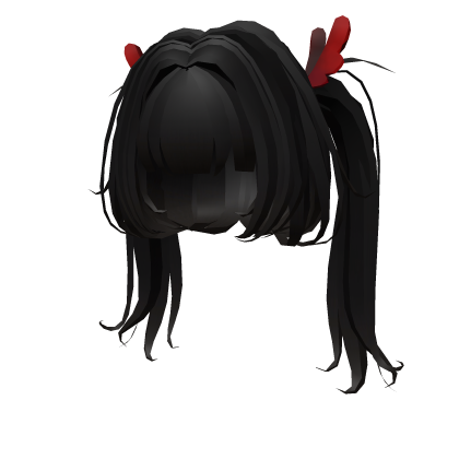 Twintails - Black Hair With Red WIngs Bow Roblox item